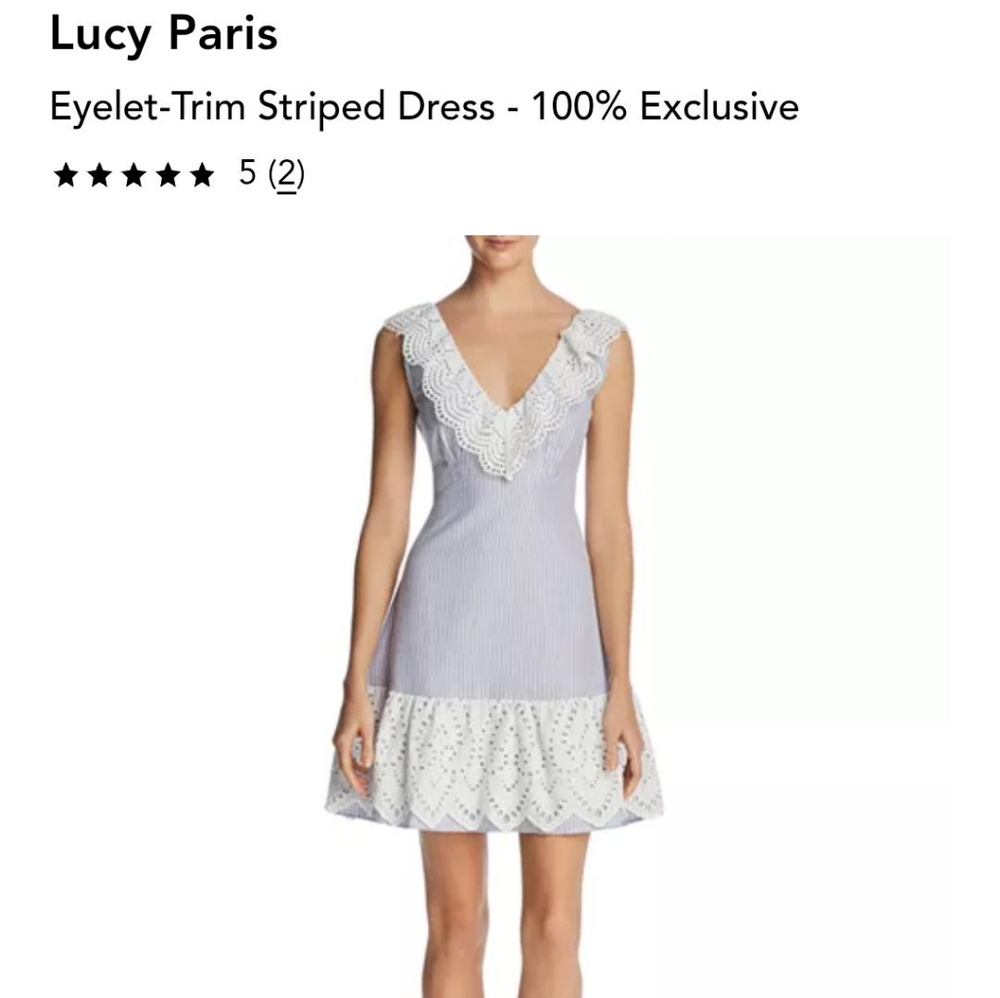 Lucy Paris Blue and White Eyelet-Trim Mini Dress